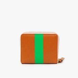 Clare V. Cuoio with Green Stripe Petit Zip Wallet NWT